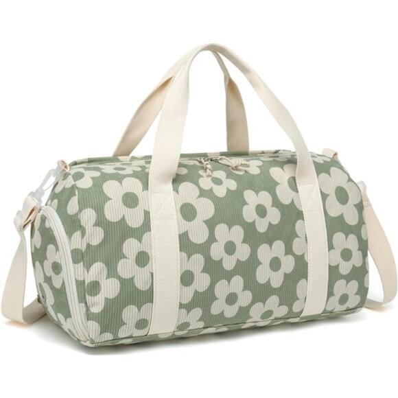 Duffle Bag Girls Kids Cute Gym Bag Flower 157 green background - Picture 1 of 1